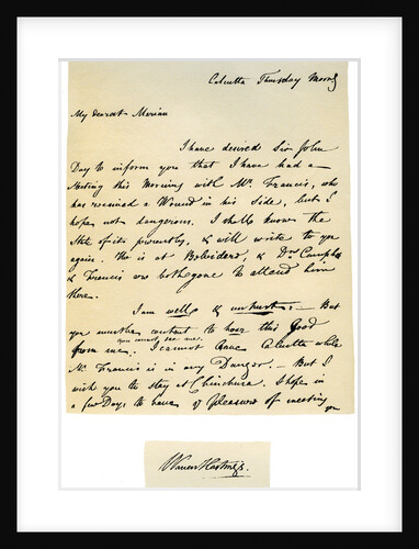 Letter from Warren Hastings, Governor-General of Bengal to his wife by Warren Hastings