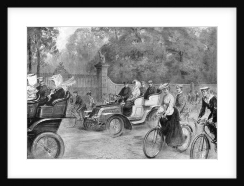Motors and cycles in Kensington High Street, London by Percy Spence