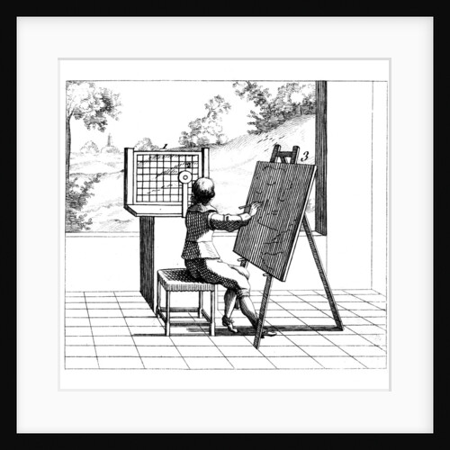 Figure practising perspective drawing by Anonymous
