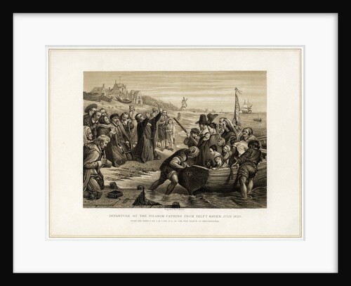 Departure of the Pilgrim Fathers from Delft Haven, July 1620 by T Bauer