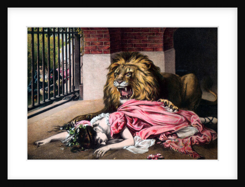 Caged Lion with sleeping woman by Anonymous