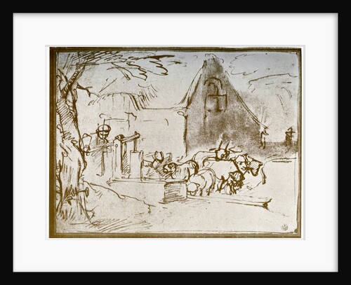 A farmyard scene by Rembrandt Harmensz van Rijn