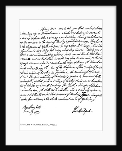Part of a letter from Horace Walpole to the Reverend Mr Cole by Horace Walpole