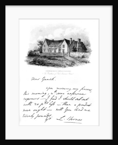 A note from Sterne to Garrick, and a view of Sterne's house in Yorkshire by Anonymous
