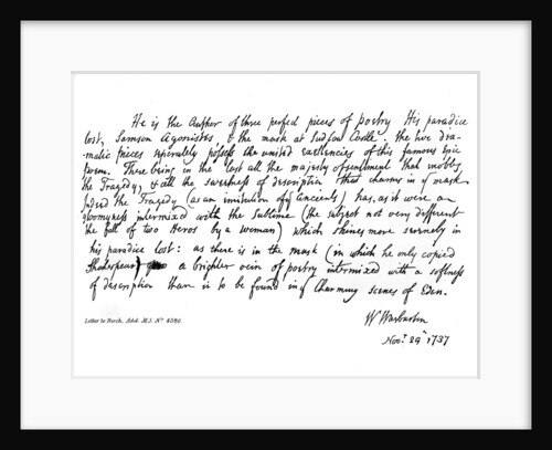 Part of a letter from Bishop Warburton, respecting the poems of Milton by William Warburton