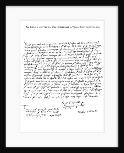 A letter from Miles Coverdale, Bishop of Exeter, to Thomas Lord Cromwell by Miles Coverdale