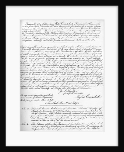 A letter from Miles Coverdale, Bishop of Exeter, to Thomas Lord Cromwell by Miles Coverdale