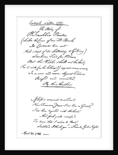 Benjamin Franklin's epitaph, written by himself by Benjamin Franklin