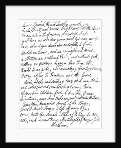 Poem by Lord Chatham to David Garrick by William Pitt