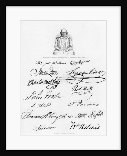 Bust of Shakespeare and signatures of celebrated actors by Anonymous