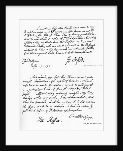 Letters from Potter, Bishop of Oxford, to Atterbury and Atterbury to Trelawney by Francis Atterbury