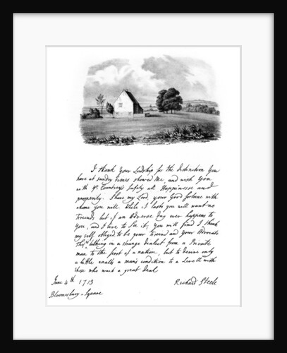 A letter from Sir Richard Steele, and a view of his cottage at Haverstock Hill by Richard Steele
