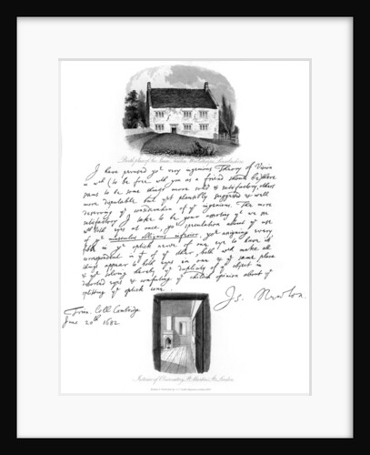 A letter from Isaac Newton, and a view of his birthplace at Woolsthorpe, Lincolnshire by Isaac Newton
