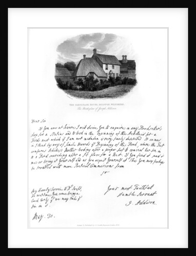 A letter from Addison, and a view of his birthplace by Joseph Addison