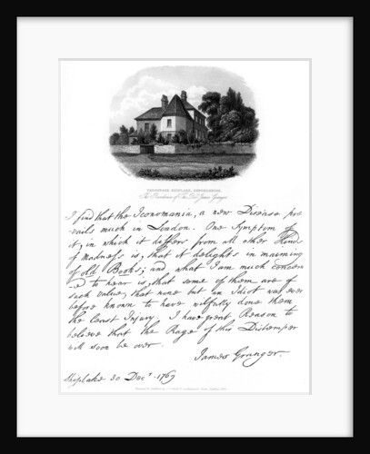 A letter from Reverend James Granger, and a view of his residence at Shiplake by James Granger
