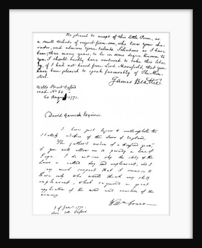 Letters from Dr Beattie to David Garrick and from Sir William Jones by James Beattie