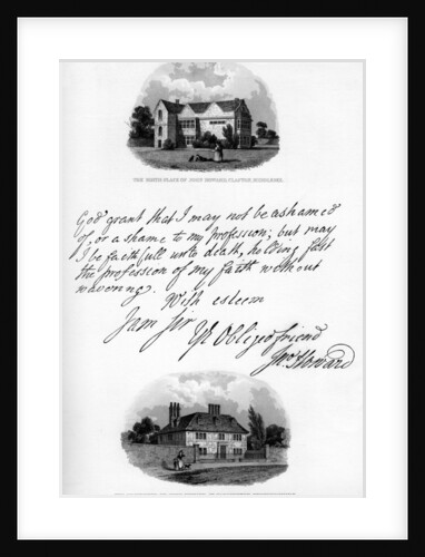 A letter by John Howard, and a view of his residence at Cardington by John Howard