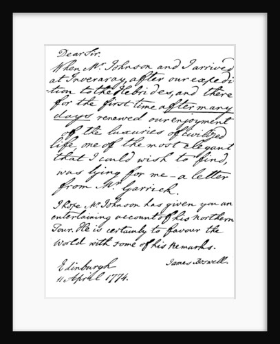 Part of a letter from James Boswell to David Garrick, Edinburgh by James Boswell