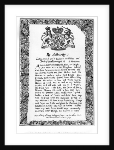 Calligraphic exhibition bill of Matthew Buchinger, 'Dwarf of Nurnburg' by Matthew Buchinger