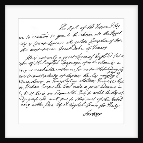 A letter letter from John, 1st Baron Somers by Sir Hans Sloane