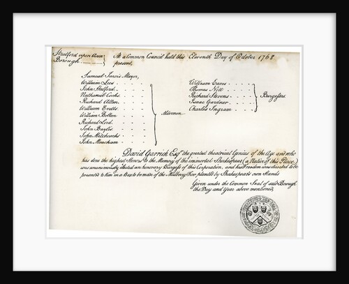 The Freedom of Stratford-upon-Avon, presented to David Garrick by Anonymous