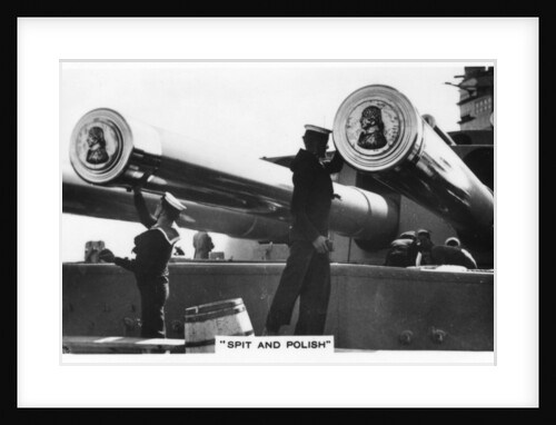 Sailors polishing the 16 inch guns of HMS Nelson by Anonymous