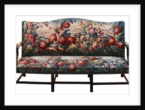 Settee, belonging to a suite of Chippendale furniture covered in an 18th-century tapestry by Anonymous