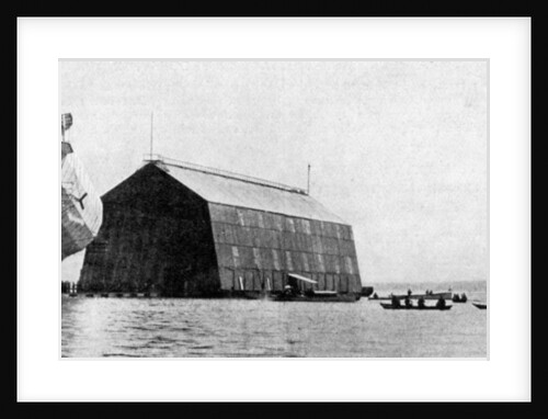 A Zeppelin entering its floating shed, c 1900 by Anonymous
