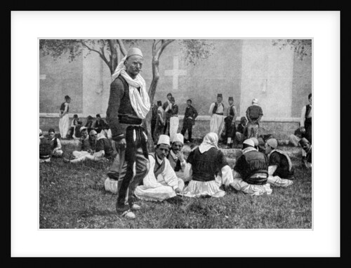A meeting of Mirdite mountaineers and their town kinsmen outside a Scutari cathedral, Turkey by Anonymous