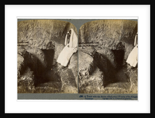 A tomb with the entrance stone rolled away, Jerusalem by Underwood & Underwood
