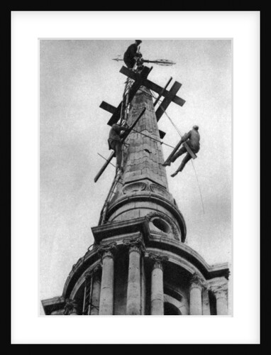 Steeplejacks on the spire of All Saints Church, Poplar, London by Anonymous