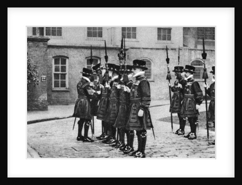 Yeomen Warders on parade at the Tower of London by Anonymous