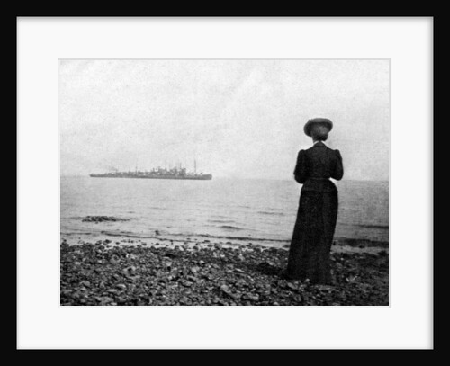 The Empress Maria Feodorovna looking at a Danish naval vessel off Hvidovre, Denmark by Queen Alexandra