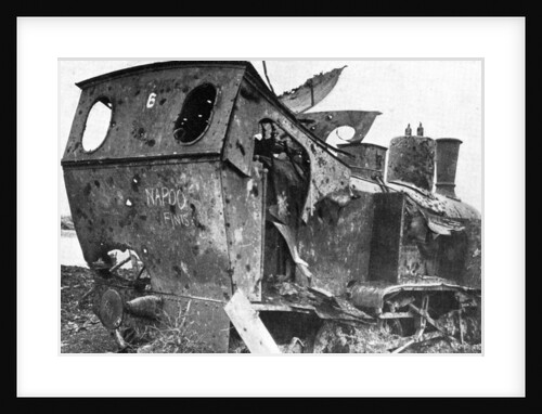 Smashed locomotive at Peronne, France, First World War by Anonymous