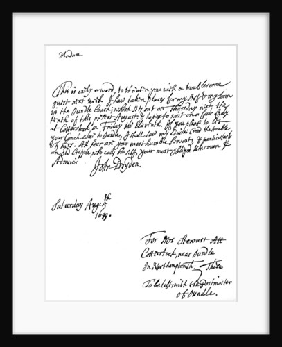 A letter written by John Dryden (1631-12700), English poet by Anonymous