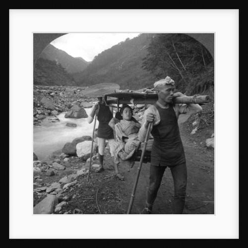 A Japanese kago, occupant and carriers, Japan by BL Singley