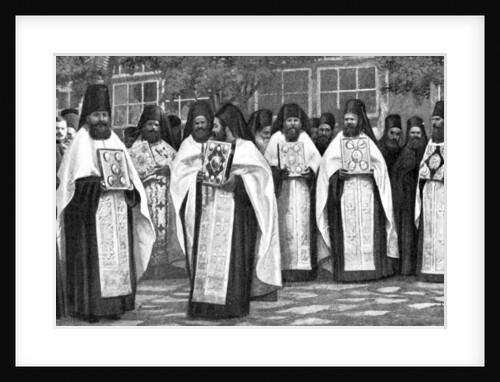Monks of the Greek church carrying volumes of the Liturgy, Greece by Anonymous
