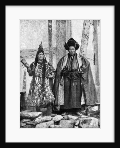 Lamist priests of Sikkim wearing robes, Talung monastery, India by John Claude White