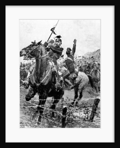 Uhlans checked by barbed wire near Liege, Belgium, First World War by Anonymous