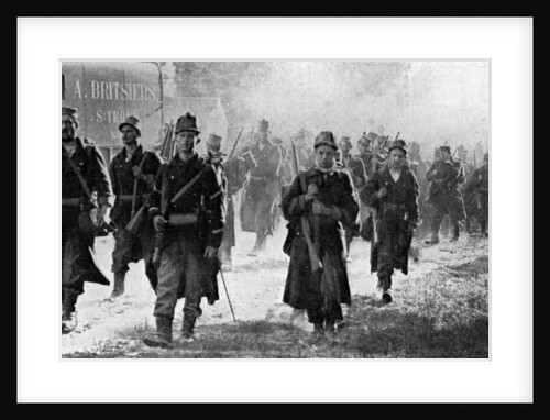 Belgian troops nearing the scene of battle, First World War by Anonymous