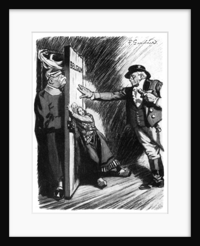 'Stand Back!', John Bull helps little Belgium to bar the German invader, First World War by Anonymous