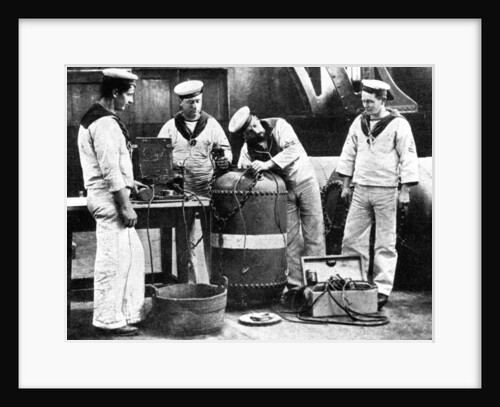British sailors wiring a mine, First World War by Anonymous