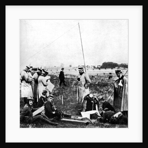 Company of German scouts receiving telephone instructions, First World War by Anonymous