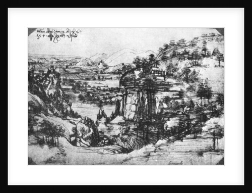 A sketch of a countryside view by Leonardo Da Vinci