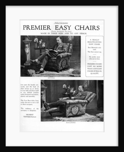 An advertisement for 'Premier' easy chairs by Anonymous