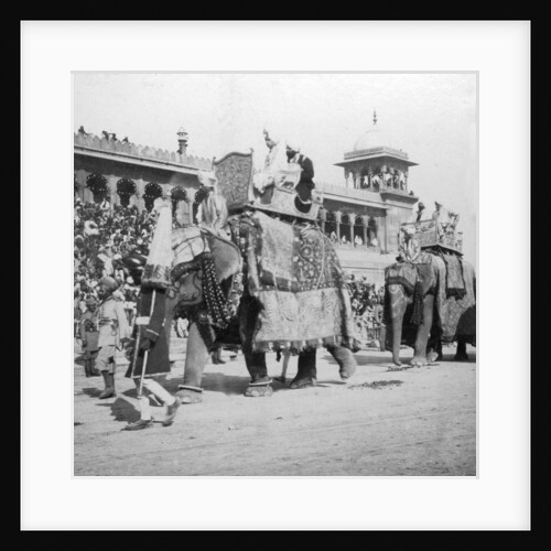 An elephant procession passing Jumma Masjid, Delhi, India by H Hands & Son