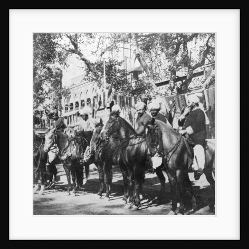Punjabi horsemen outside the railway station at Delhi, India by H Hands & Son