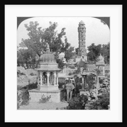 Tower of Victory amd royal cenotaphs, Chittaurgarh, India by Underwood & Underwood
