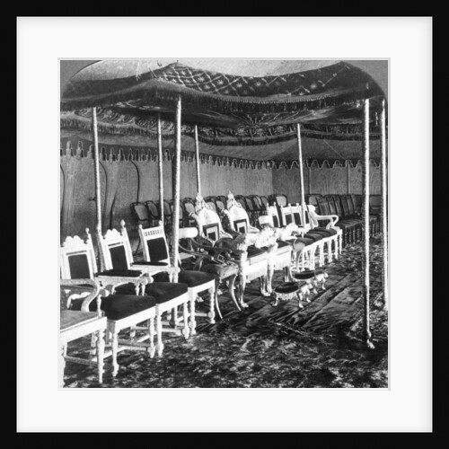 The golden canopy in the Durbar tent of the Maharaja of Kashmir, Delhi, India by Underwood & Underwood