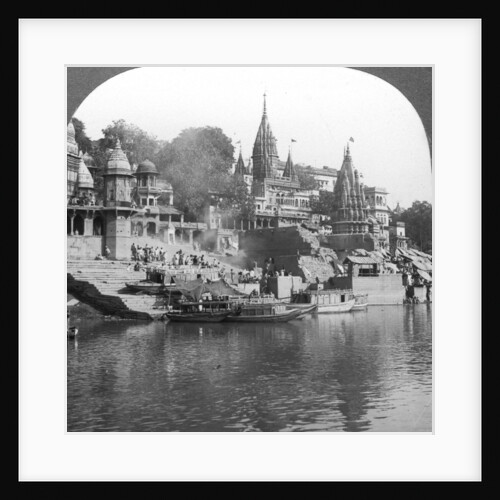 A burning ghat on the Ganges at Benares (Varanasi), India by Underwood & Underwood